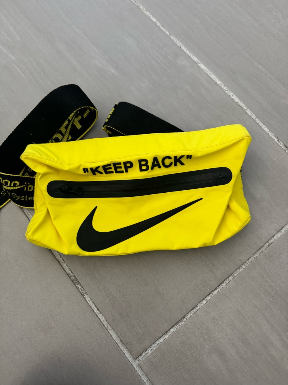 Nike Yellow "KEEP BACK" Swoosh Waist Bag Off White collab